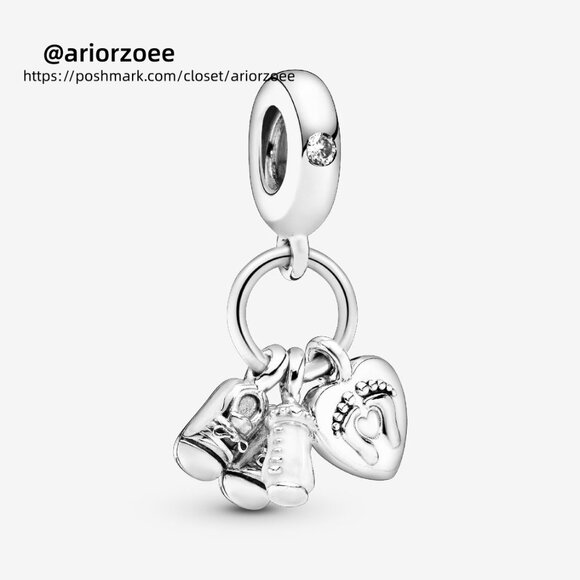 Pandora Baby Bottle & Shoes Dangle Charm - Picture 1 of 6